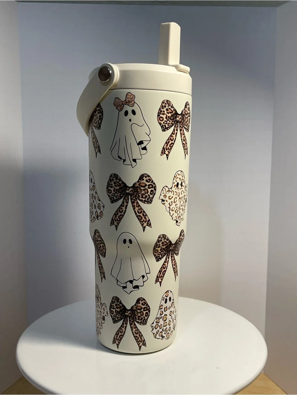 Hydrapeak Halloween Ghost Leopard Print & Coquette Bows 40 oz Tumbler - NWT **